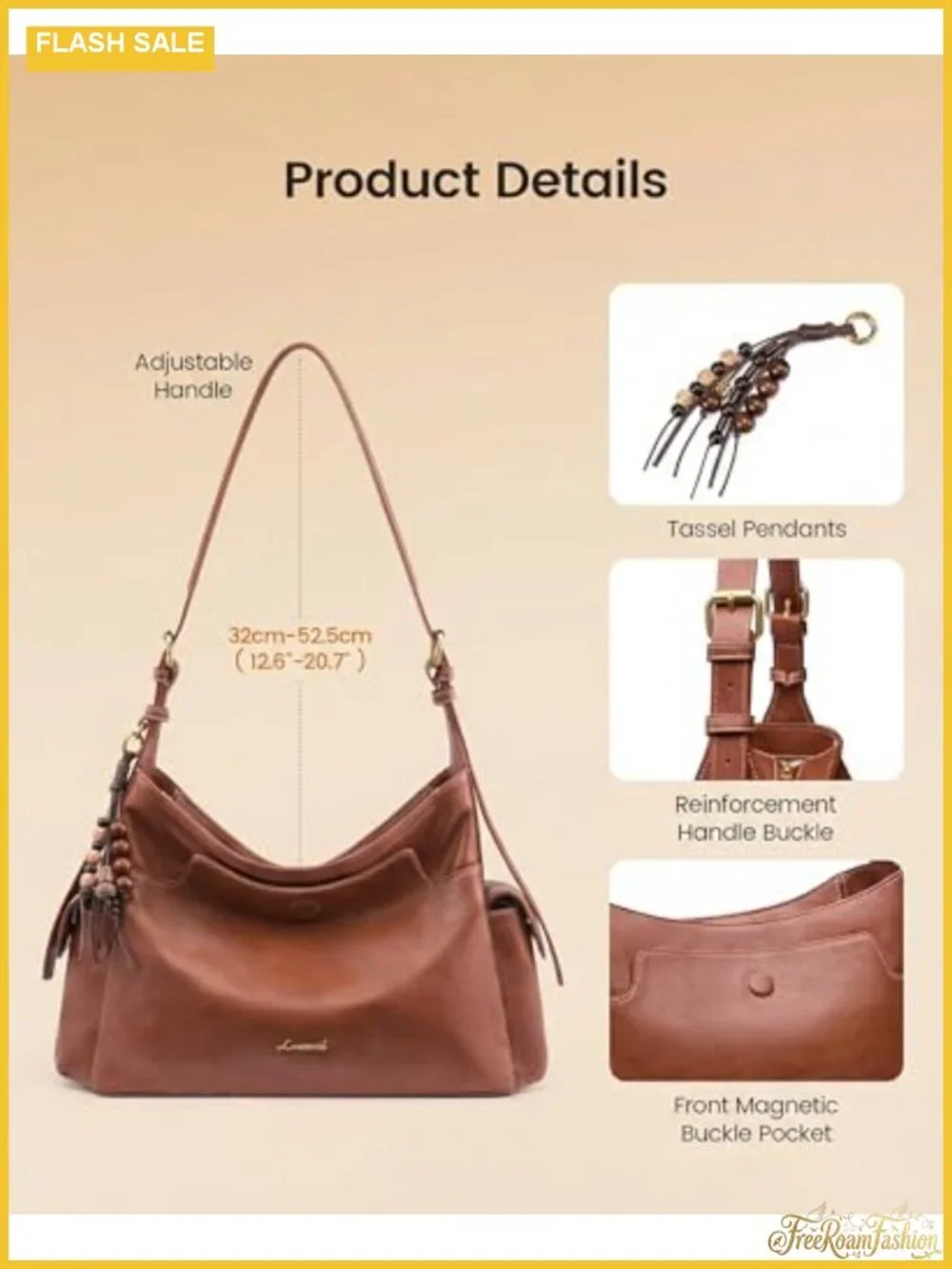 Soft Faux Leather Hobo Purse with Tassel Charms, Crossbody Bag - Women's